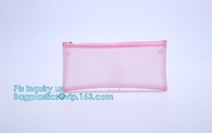 Embroidery Logo black nylon mesh cosmetic bag with zipper, mesh net zipper cosmetic makeup bag with custom logo, Women M